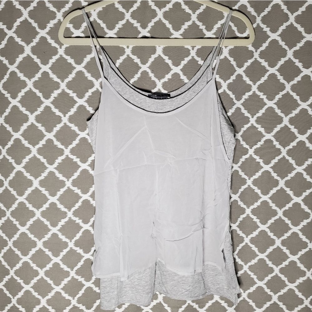 Vince Gray Layered Silk Accent Cami Tank Top S